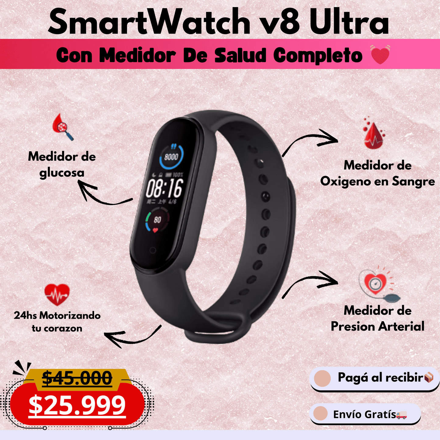 SmartWatch V8 Ultra - Con Medidor De Salud Completo